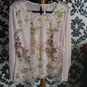 NWOT embroidered mesh blouse